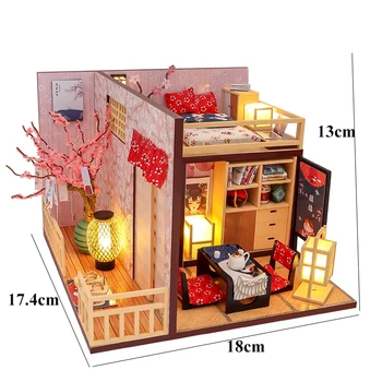 Noi DIY din Lemn, Păpuși Japoneze Loft Asamblate in Miniatura, cu Mobilier de Flori de Cires Casă de Păpuși Jucării pentru Adulți Cadou de Casa