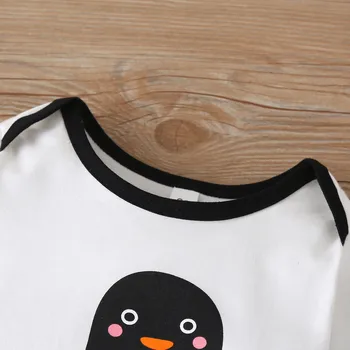 Nou-născut Baby Boy Fata de Hainele de Desene animate Pinguini Print Romper Salopeta Iarna calduroasa cu Maneci Lungi-O singură Bucată Costume ropa bebe