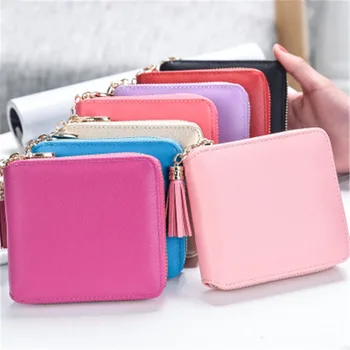 Noua versiunea coreeană simplu pătrat doamna portofel de Înaltă calitate PU piele Scurte cu fermoar geanta cu franjuri mini geanta femei