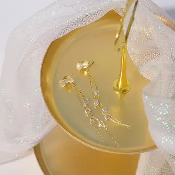 Noul Brand de Moda Bijuterii Cristal Elegant Ciucure Lung Cercei pentru Femei Stil Simplu Cadou Opal Knot Stud Cercei