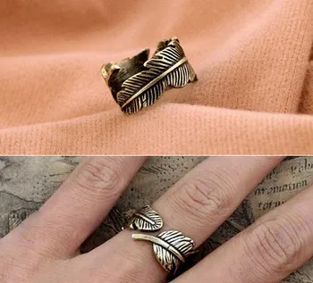 Noul manual de deschidere inel reglabil,retro frunze inel placat cu bronz antic argint,inele pentru femei barbati