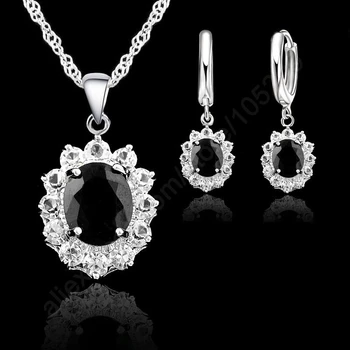 Nunta Logodna Colier Cercei Seturi De Bijuterii Pentru Femei De Argint 925 Cubic Zircon Cristal Negru Nou-Veniți