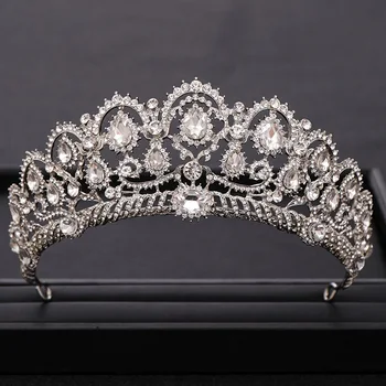 Nunta Vintage Big Crown Frizură De Argint De Culoare Stras De Cristal Princess Coroana Coroana De Mireasă Păr Accesorii De Nunta Coroana