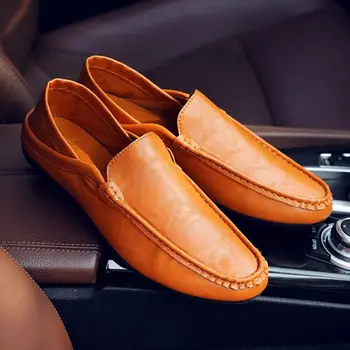 O Pedala de Leneș Sport de Conducere Pantofi Plat, Fund Non-alunecare de Mocasini Fund Moale Confortabil Casual Mazăre Pantofi din Piele Pantofi pentru Bărbați