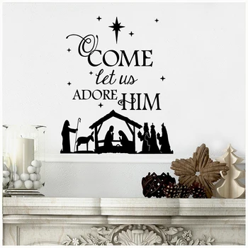 O, Veniți Să-L lăudăm cu Nașterea domnului Crăciun Autocolant de Perete Camera de zi Dormitor Crăciun Isus Verset din Biblie Perete Decal Vinil