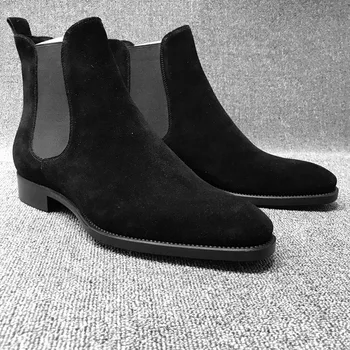 Oamenii Chelsea Cizme Maro Negru de Catifea de Înaltă Glezna Rochie Pantofi pentru Bărbați Pantofi de Mers pe jos Rezistente la Uzură Chelsea Cizme Rochie Botas de Hombre