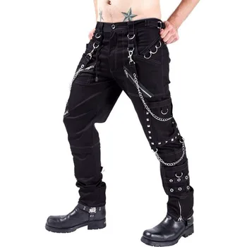 Oamenii Gotice Punk Rock Pantaloni Negri Noua Moda Nit Lanț Pop Hip Liber Casual Streetwear Om Pantaloni Lungi Stil Safari Trendy