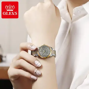 OLEVS Brand de Lux Femei Automată Ceasuri Mecanice din Oțel de trupa ceas de Ceas rezistent la apa Simplu Ceas pentru Femei Cadouri pentru Femei