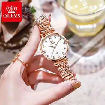 OLEVS Top Nou Brand de Moda pentru Femei Cuarț Ceas rezistent la apa pentru Femei de Lux Ceasuri de Curea din Otel Inoxidabil Data Ceas Lady