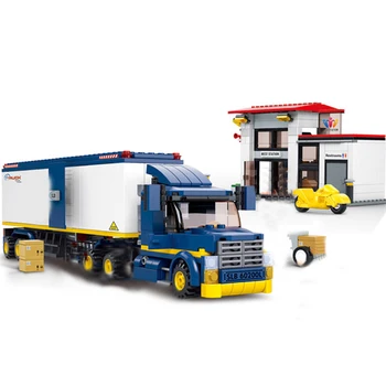 Orașul Vehicul Auto Compatibil cadouri Camion Container Trailer Vagon Dubă Camion basculantă de Poliție Model de Blocuri de Constructii pentru copii Jucarii