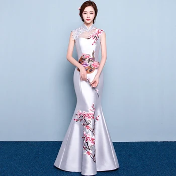 Oriental Rochie de Seara Stil Chinezesc Moda Păun Broderie Qipao Sexy Lunga, Sirena, din Cheongsams Vestidos S-XXL