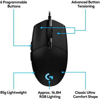 Original Logitech G102 LIGHTSYNC/MINUNE G203 Gaming Mouse Optic 8000DPI 16.8 M Culori Personalizarea 6 Butoane cu Fir Alb Negru