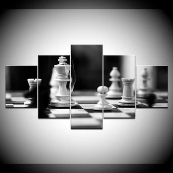 Panza Imagini Pentru Living Decorul Camerei 5 Piese Alb-Negru Șah Picturi HD Printuri Postere Joc Modular de Perete de Arta Cadru