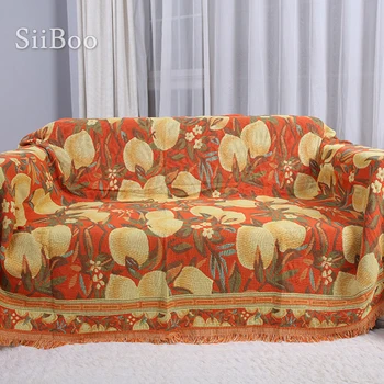 Pastorală stil portocaliu galben piersic țesut bumbac , canapea prosop acoperi pătură pentru pat scaun cobija couverture SP6187