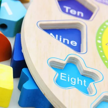 Pentru copii din Lemn de Ceas și Ceas Aritmetică Jucărie de Culoare Formă de Asociere Puzzle Jucărie Ceas și Ceas de Timp Cunoaștere Joc Jucărie