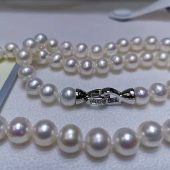Perle veritabile AA 8mm lângă runda alb de apă dulce colier de perle 16