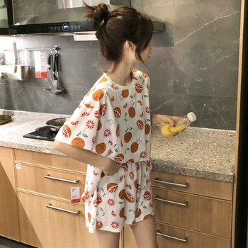 Pijama Seturi Pentru Femei De Vară La Modă Coreea De Desene Animate Dulce Chic Cu Maneci Scurte Adolescenti Homewear 2 Bucata Set Minunat De Fete Tinere Sleepwear
