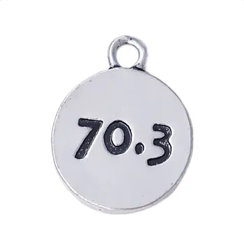 Placate cu argint antic două laterale 70.3 numărul farmece rotund categorie maraton sport runner cadou bijuterii accesorii inspira farmec diy