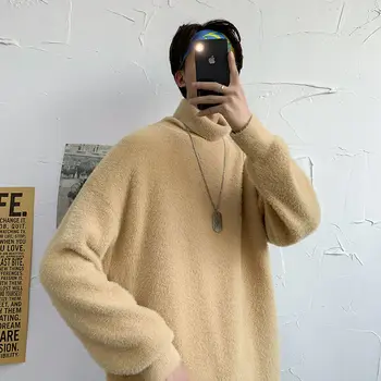 Privathinker de Culoare Solidă pentru Bărbați Toamna și iarna 2020 guler înalt păr de iepure vrac moda pulover barbati camel a312-my75 P60