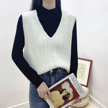 Pulover Moale Vesta Femei 2020 Toamna Iarna Coreeană Stil Vintage V Gâtului Fără Mâneci Pulover Tricotate, Topuri Rezervor Vesta T542