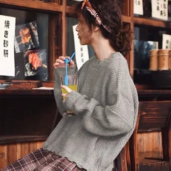 Pulovere Pentru Femei De Vintage Tricotat Cu Maneca Lunga O-Gât Cald Confortabil Trendy Liber Leneș Drăguț Kawaii Stil Japonez De Sex Feminin Solid