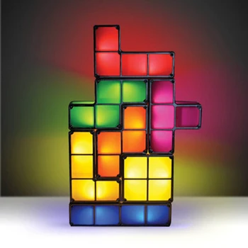 Puzzle Tetris Lumina care pot fi Stivuite LED Lampa de Birou Construibil Bloca Lumina de Noapte 3D Retro Joc Turn de Lampa Copil plin de culoare Brick Toy