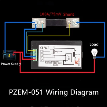 PZEM-031/051 DC Digital Ampermetru Voltmetru 6.5-100V 4 IN1 LCD Motocicleta Tensiune de Alimentare Curent de Energie Monitor Cu 50A/100A Șunt
