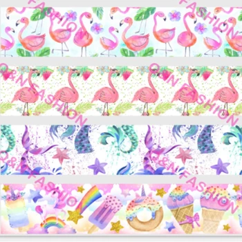 Q&N panglică 50Yards 16mm-75mm unicorn Sirena flamingo decoratiuni de Imprimat Panglici grosgrain ambalaj Cadou DIY materiale