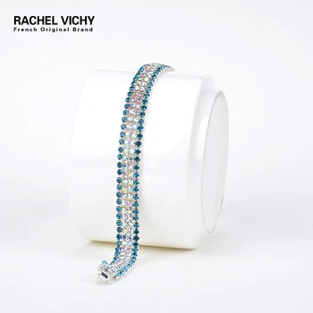 RACHEL VICHY Spumante Cubic Zircon CZ Bratari Argint Culoare Cristal Austriac Pavate Brățări Bijuterii pentru Femei BS-SH8563