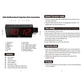 Radio FM ceas nixie Ceas Digital Ceas cu Alarmă cu timp de Proiectie Electronice de Temperatură Masă, Ceas Noptiera Birou Proiector
