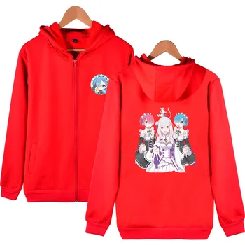 Re ZERO Incepand Anime Hanorace Rem Ram Femei/bărbați Emilia Cupluri Cosplay Fermoar Jacheta cu Gluga Sweatershirt Streetwear Haine