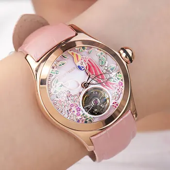 Recif de Tigru Top Brand de Lux pentru Femei Ceasuri Roz Dial Curea din Piele Ceas Mecanic de Aur a Crescut Moda Ceas reloj mujer RGA7105
