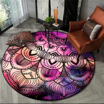 Retro Stil Etnic Violet Mandala Rotund Mat Covor Colorat Cerul Înstelat Geometrice Centrul De Flori Covor Pentru Living Moda
