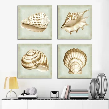 Rezumat Viața Modernă Alb Chic Sea Shell Panza de Artă Minimalismul Scandinav Poster PrintL Nordic Poza Perete pentru Camera de zi