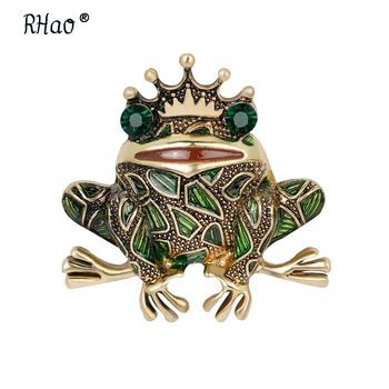 RHao 2017 Livrare Gratuita Bărbați de Epocă Frog regele prințul Broșe pentru femei Cristal Verde email brosa ace pentru petrecerea de crăciun pin