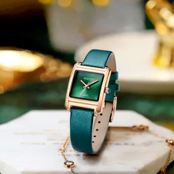 ROCOS Femei Elegante Cuarț Verde de Apelare Impermeabil Ceas de mana pentru Femei Clasic Smarald de Moda de Lux Ceas R0219