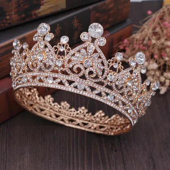 Royal Regele Regina Diademă De Argint De Culoare De Metal Mare, Diademe, Bijuterii De Printesa Cerc Complet Strasuri Coroana De Nunta Accesorii De Par