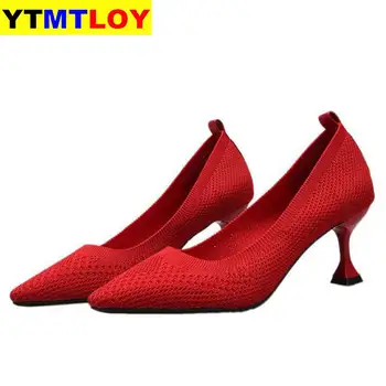 Roșu Negru a Subliniat Deget de la picior Fetish Lux Designer Femeie Extrem de Catâri Super Tocuri inalte Femei Sexy Pantofi Doamnelor Pompe de Zbor țesut