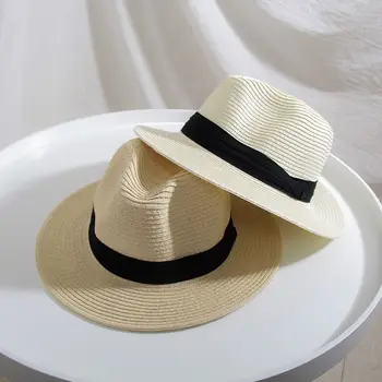 S-maqiao Pălărie Panama Pălărie de Paie Bărbați Femei Pălărie de Soare de Vară Margine Largă Floppy Fedora Plajă Capac Protectie UV Capac