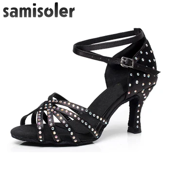Samisoler Doamnelor pantofi de dans latino cu Maro stras salsa dans pantofi de Moda Confortabil satin moale de înaltă tocuri de 5CM-10CM