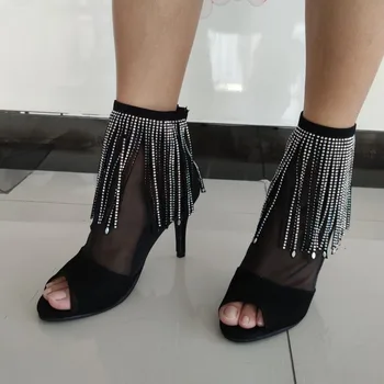 Satin Salsa Latin Pantofi de Dans Profesionist Black Nubuck Ochiuri Cu Rhinostone 8.5 cm Toc sala de Bal Pentru Femei Zapatos De Baile