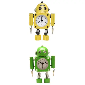 Set de 2 Robot Ceas Deșteptător Birou de Trezire Ceas Alimentat de la Baterie Jucărie pentru Copii