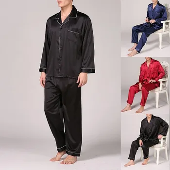 Seturi de pijama Barbati 2020 Nouă Bărbați Pata Pijamale de Mătase Mătase Pijamale de sex Masculin Stil Modern, Confortabil Moale din Satin cămașă de noapte Haine de sex Masculin