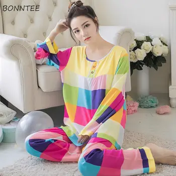 Seturi De Pijama Femei Frumoase Confortabile, Lejere Trendy Cu Maneca Lunga De Primăvară Femei Pijamale Colorate Coreean Subțire Femei Îmbrăcăminte De Noapte Șic
