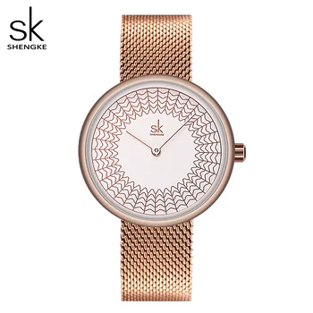 Shengke ceasuri femei de lux a crescut de aur elegant ochiurilor de plasă ceas dovada dwaterproof apă doamnelor cuarț ceas
