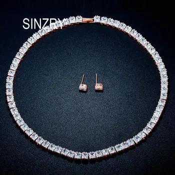 SINZRY Classic Princess Cut Cubic Zirconia Aur roz de Mireasa Coliere Colier Set de Bijuterii pentru Femei bijuterii de Nunta accesorii