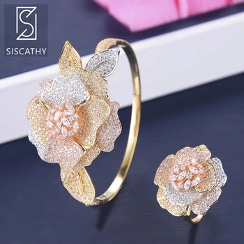 SisCathy 2 BUC Moda de Nuntă cu Flori Vii Bratara/Inel Plin Cubic Zirconia Incrustate Nigerian Dubai Logodna Seturi de Bijuterii