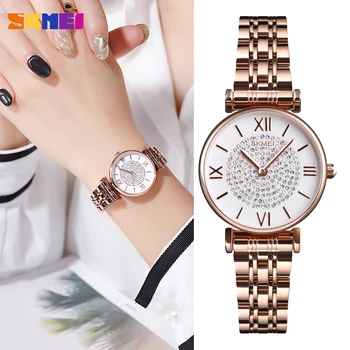 SKMEI Brand de Lux Femei Cuarț Ceas Elegant Doamnelor din Oțel Inoxidabil Cristal Brățară Femeie Ceasuri de mana Ceas Relogio Feminino