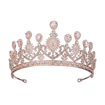 SLBRIDAL Aliaj Stras de Cristal Cubic Zirconia Floare de Mireasa Tiara Printesa Coroana de Nunta Accesorii de Par pentru Femei Rochie de Bijuterii