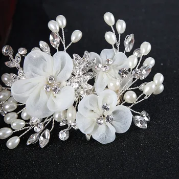 SLBRIDAL Argint Floare de Culoare Frunză Cristale Perle de Nunta Clip de Păr Agrafe de Mireasa Headpieces accesorii de Par pentru Femei Bijuterii
